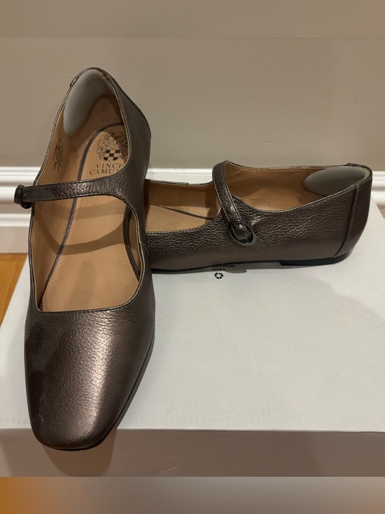Vince Camuto Shoes - Vince Camuto Metallic Taupe Mary Jane Flats with Buckle